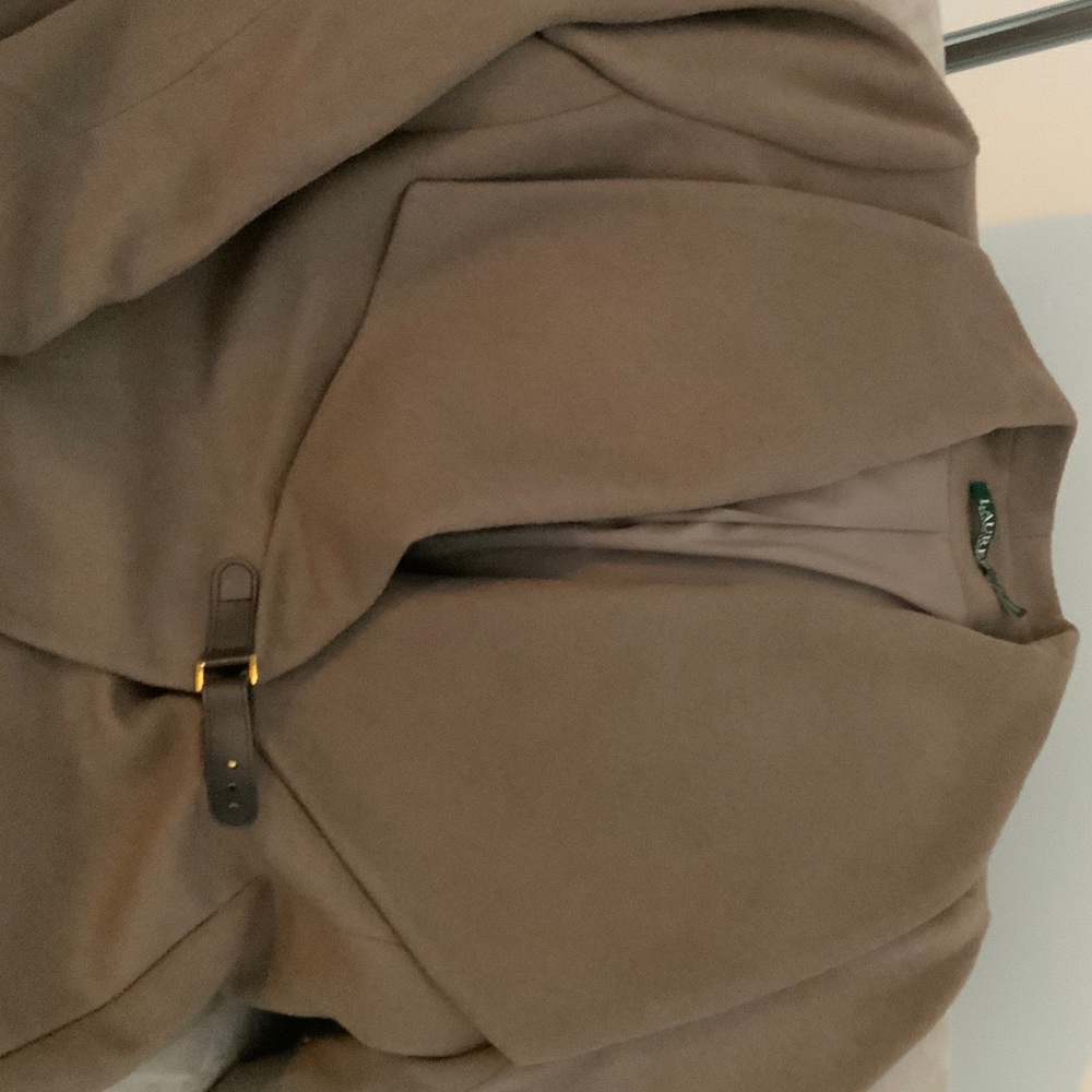 Lauren Ralph Lauren 3-Quarter, Shawl Collar Coat with Leather Buckle Closure.